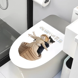 Titanic-themed cartoon cat wall decal with 'My heart will go on' text for bathroom decor