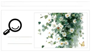 Close-up of floral wall stickers with white daisies, green vines and a ladybug detail