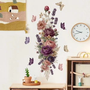 Adesivi Murali Impermeabili in PVC Rosa Peonia Fiore Farfalla Decalcomanie da Muro Per Soggiorno Camera da Letto Decorazione
