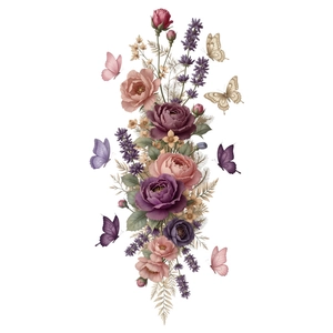 Adesivi murali con rose rosa e viola, farfalle e lavanda per decorazione di interni