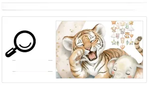 Detail shot of cute cartoon tiger, elephant, and moon wall stickers for kids' rooms