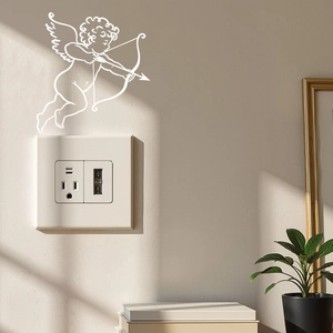 Cupid arrow wall decal with white lines showing an angel on an indoor wall surface