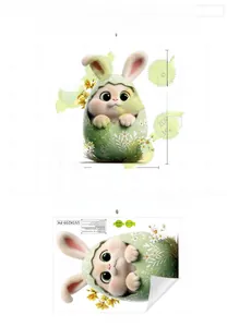 Detailed size guide for Easter bunny and egg window stickers showing actual product dimensions