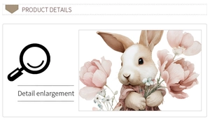 Close-up of Easter window sticker featuring a cute bunny holding pink flowers and eggs