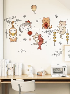 Décoration intérieure chaleureuse avec stickers muraux chat mignon et éléments du Nouvel An