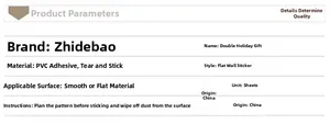 Detailed specification table of PVC Easter wall decals for smooth surface application