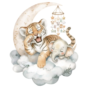 Cute watercolor wall stickers with tiger and elephant for kids nursery decoration
