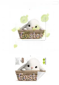 Detailed PVC Easter wall sticker showing a cute white bunny in a colorful egg basket
