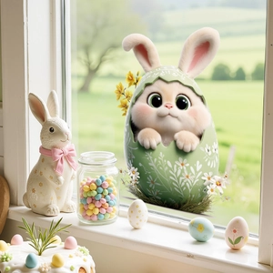 Easter Bunny Egg Window Sticker Removable PVC Cartoon Rabbit In Shell Decal For Spring Holiday Home Glass Decoration