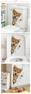 Detail showing Shiba Inu dog wall sticker on toilet tank with 3D peek effect