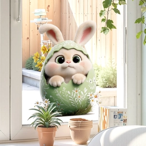 3D Easter bunny window sticker featuring a cute rabbit in a floral green egg shell