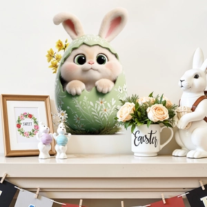 Easter decorative bunny window stickers with green egg and daisy patterns for festive decor