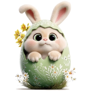 Easter window sticker with cute bunny in flower egg shell and green grass decorations