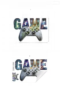 Guide de dimensions du sticker mural manette de jeu cyberpunk et logo artistique