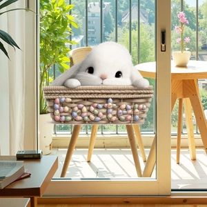 UV printed Easter bunny window decal with cute cartoon rabbit in basket for glass decor