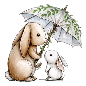 Cute watercolor rabbit wall sticker with moon and clouds for toilet cover decor