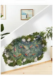 Detail showing 3D koi pond wall sticker with realistic fish and water ripples