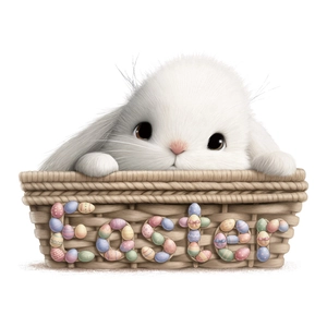 Easter bunny wall sticker featuring a cute rabbit peeping from a basket with colorful eggs