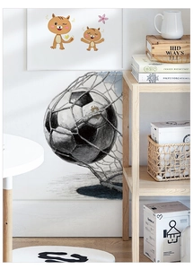 Sticker mural ballon de foot dans le filet, décor sportif amovible pour chambre d'enfant