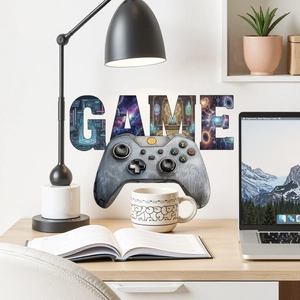 Sticker Mural Manette Galaxie PVC Autocollant Amovible Imperméable pour Salle de Jeux Chambre Décoration Lettre Artistique