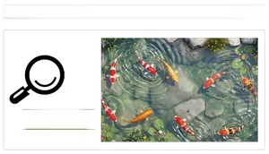 Macro detail of 3D koi pond wall sticker with realistic pebbles and lily pads