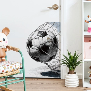 Sticker Mural 3D Créatif Ballon de Football Filet de But Amovible en PVC Art Croquis pour Chambre d'Enfant Salle de Sport Mural