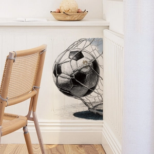 Sticker mural amovible ballon de football dans le filet pour déco chambre d'enfant
