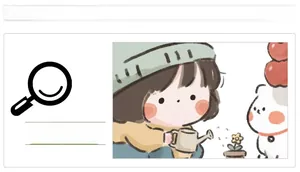 Detail showing a girl watering plants and a white bear cartoon wall sticker mural
