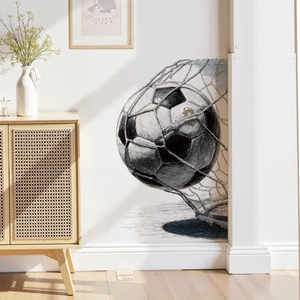 Sticker mural de football dans le filet style esquisse pour décoration de chambre d'enfant