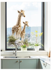 Detail of giraffe window decals with high-quality UV printing on glass kitchen window