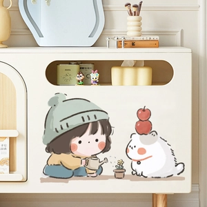 Cute cartoon girl and animal wall sticker for home mirror and cabinet decoration