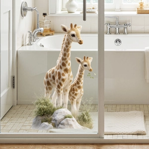 Waterproof giraffe family window stickers with rocks and greenery for glass decoration