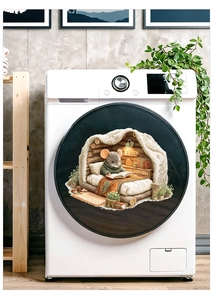 Détail d'un autocollant rond pour machine à laver avec une illustration de souris douillette