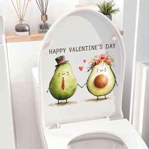Happy Valentine's Day window sticker featuring cute cartoon avocado couple and red hearts