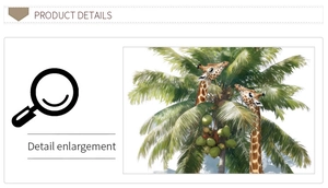 Close-up detail of giraffe and palm tree wall decal with high quality textures