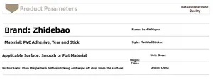 Detailed chart showing PVC material specifications and application steps for wall stickers