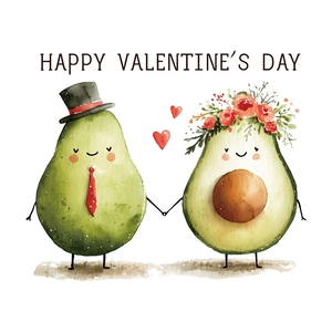 Removable avocado Valentine's Day window sticker with hearts and festive UV printing
