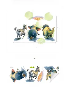 Detail view of PVC wall stickers showing dimensions for zebra and elephant designs