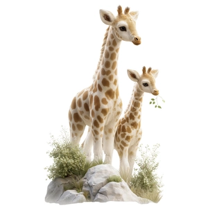 Lifelike giraffe mother and baby resin figurines on a savanna rock base decor