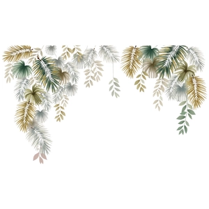 Tropical monstera leaf wall decal set in Morandi green for living room decor