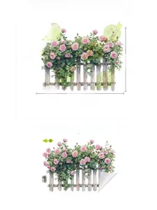 Dettaglio delle dimensioni e del layout dell'adesivo murale con rose rosa e steccato