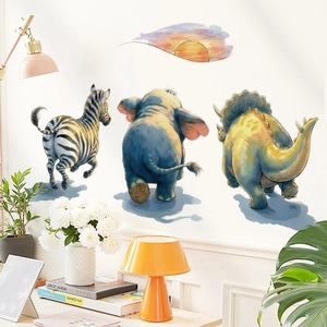 Watercolor zebra and elephant animal wall stickers for children nursery room decor
