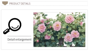Ingrandimento dei dettagli dell'adesivo murale con rose rosa e foglie verdi