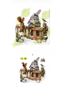 Detail showing removable UV colorful PVC wall sticker with rabbits, squirrel and birds