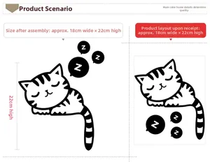 Detail showing dimensions of a sleeping cat wall sticker for home decor with sleep bubbles