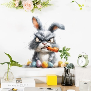 Sticker mural lapin en colère avec œufs de Pâques pour décoration de bureau à domicile moderne