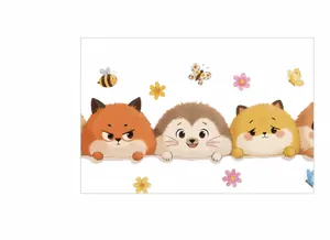Dettaglio di adesivi murali con animali cartone animato per cameretta dei bambini