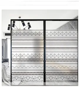 Macro detail of Moroccan geometric pattern on frosted privacy window film for glass doors