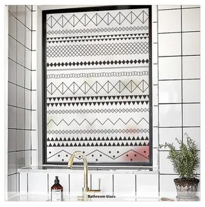Moroccan geometric matte privacy film on bathroom glass window with black frames