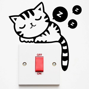 Sleeping cartoon cat wall sticker for light switch decor made of waterproof PVC